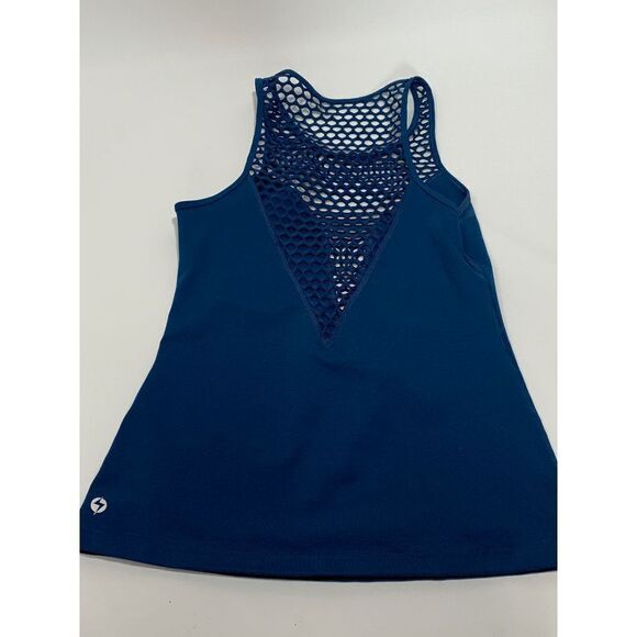 Proflex Women's Mesh Halter Neck Stretch Workout Active Tank Top Blue Size 2 - Picture 2 of 6